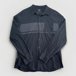 Y2K Oakley Button Up Shirt Men’s Sz XL Black Gray Color Block Casual Streetwear